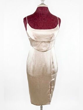 Corset Bodice Champagne Satin Leslie Selfie Slip Midi Dress in Size Small 8